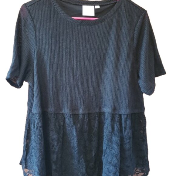 LC Lauren Conrad Black Knit & Lace Short Sleeve Top Pull Over Size XXL PRETTY! - Picture 3 of 6
